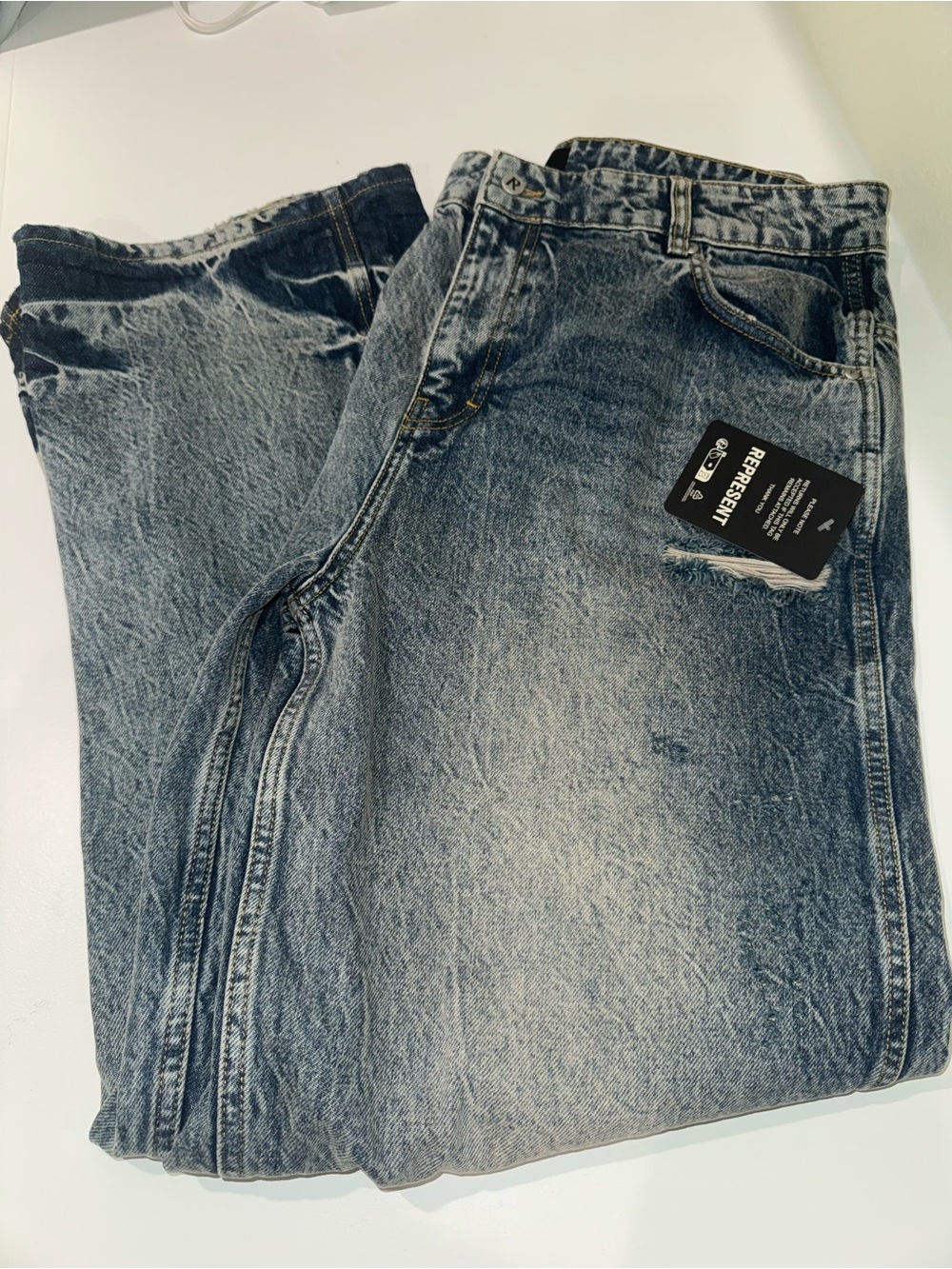 REPRESENT Men's Washed Blue Baggy Denim Jeans